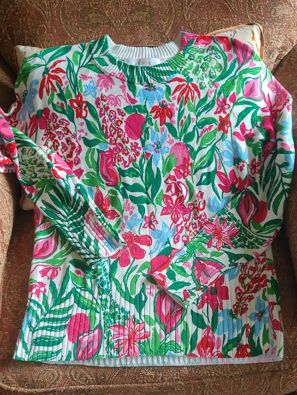 Lilly Pultizer Bright Floral Long-Sleeve Knit Top - Pink & Green